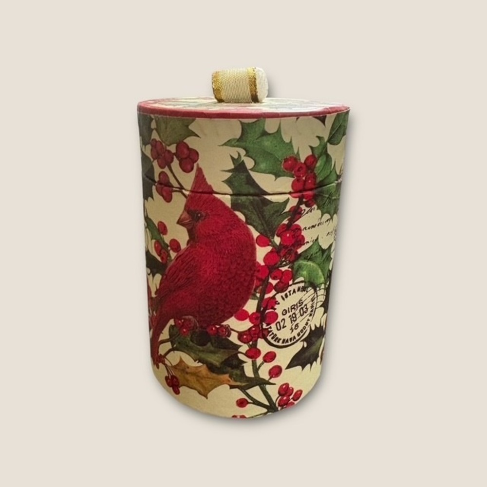 Pier 1 Imports Apple Crisp Scented Candle in Holly & Cardinal Decorative Tin
